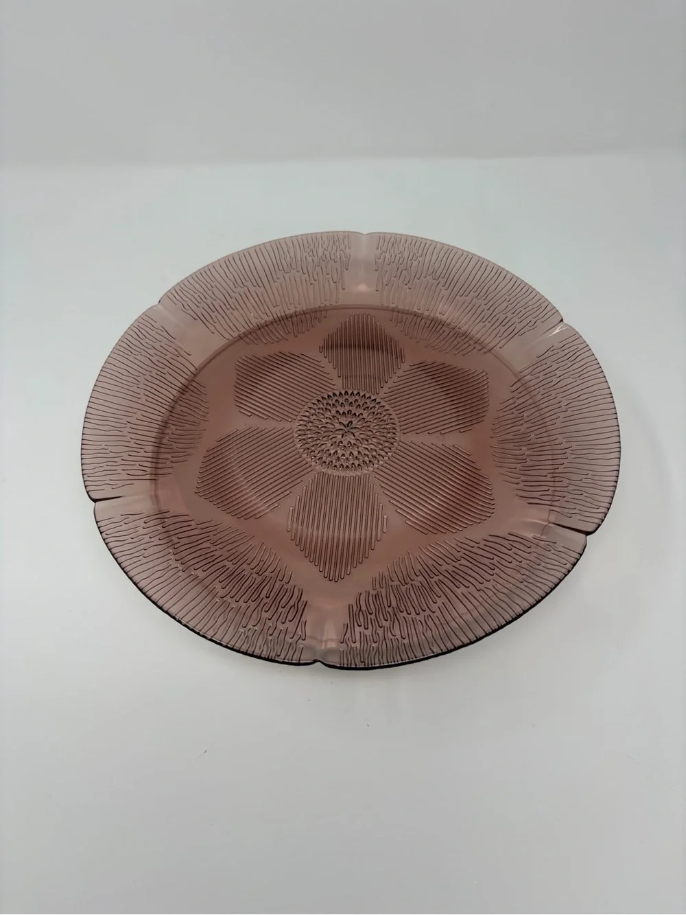 4 Dinner Plates Forte Crista Mexico Amethyst Purple Sunflower Glass 10”
